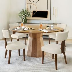 Dining Chairs Set of 6,Upholstered Mid Century Modern Round Dining Room Chairs -Linen