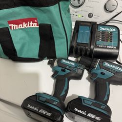 Makita impact and drill set w/ 2 batteries