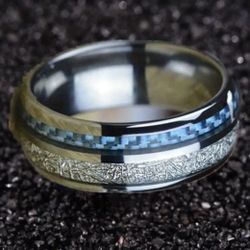 Men's 8mm Tungsten Blue Metoriote Inlay Comfort-Fit Wedding Band 