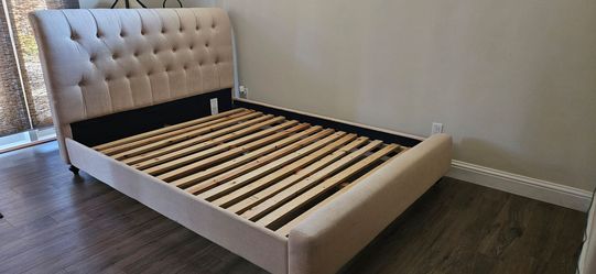 QUEEN Tufted Linen Pier 1 Imports bed