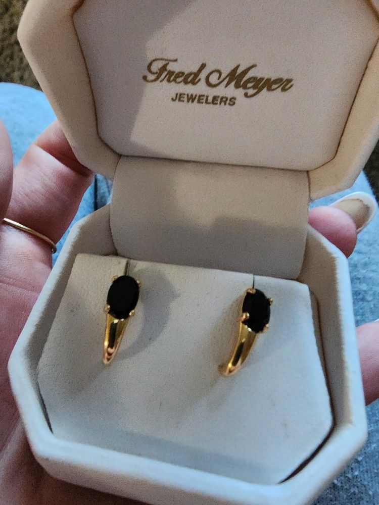 14k Gold Onyx Earrings