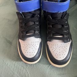 Jordan 1 Black With Blue Velcro Shoe