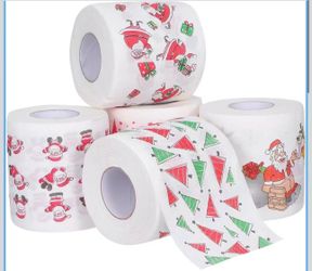COHEALI Merry Christmas Toilet Paper 5 Rolls Merry Christmas Santa Claus Printed Disposable Paper Towels Xmas Theme Design Hand Roll Towels, 3.93X3.14