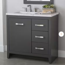 Blakely 37 in. Single Sink Shale Gray Bath Vanity with Lunar Cultured Marble Top (Assembled)