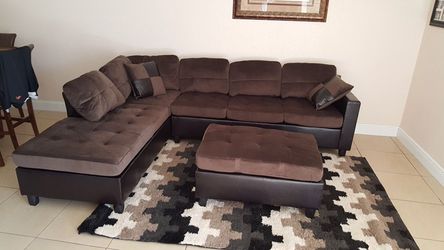 New brown plush microfiber sofa sectional