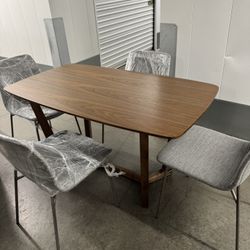 Modern Dining Table with 4 Chairs – Walnut Finish