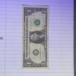2017A One Dollar Bill Star Note Low Serial Number  00968221