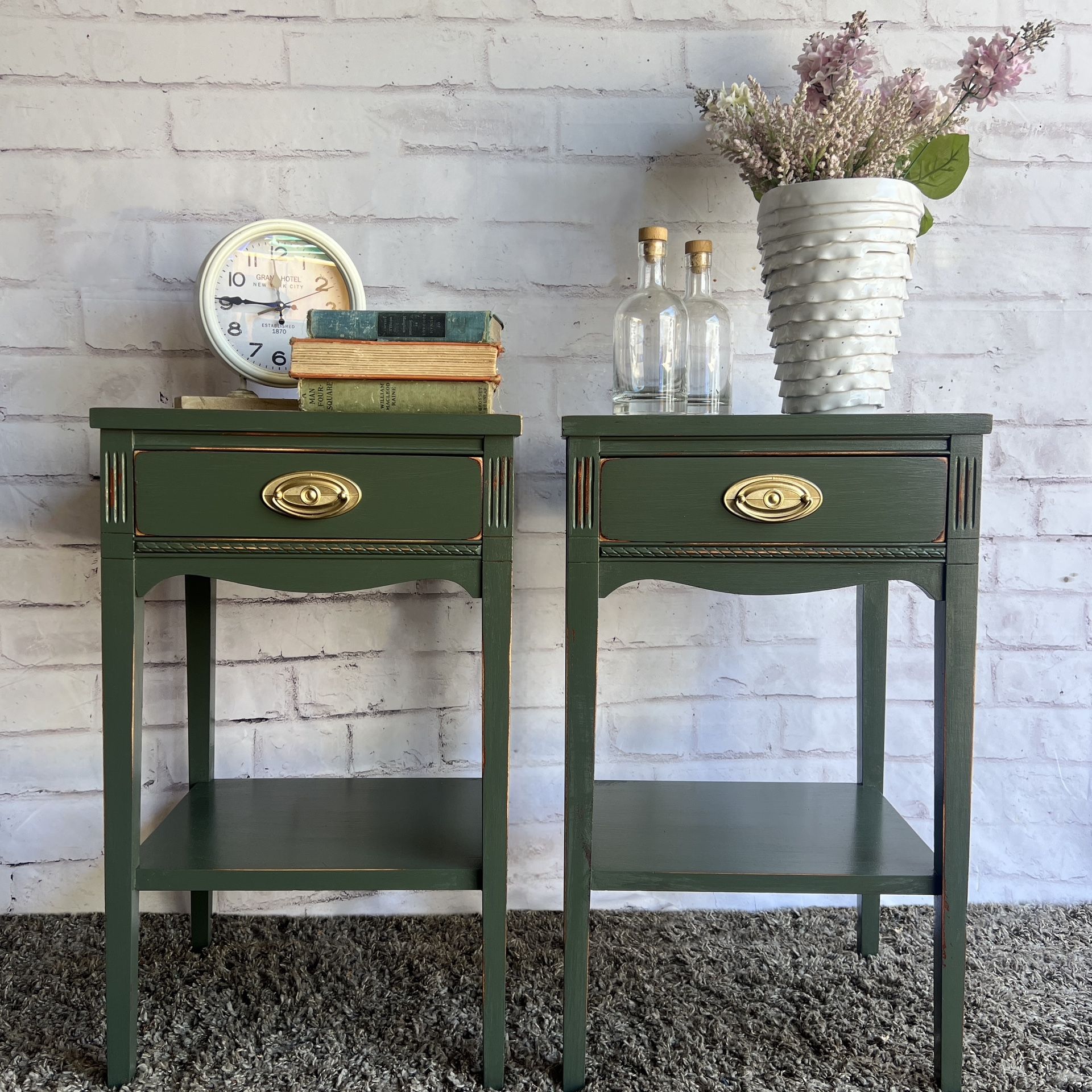 Awesome Shabby Distressed Solid Wood Set If Matching Vintage Nightstands Night Stands Side Tables End Tables Console Tables