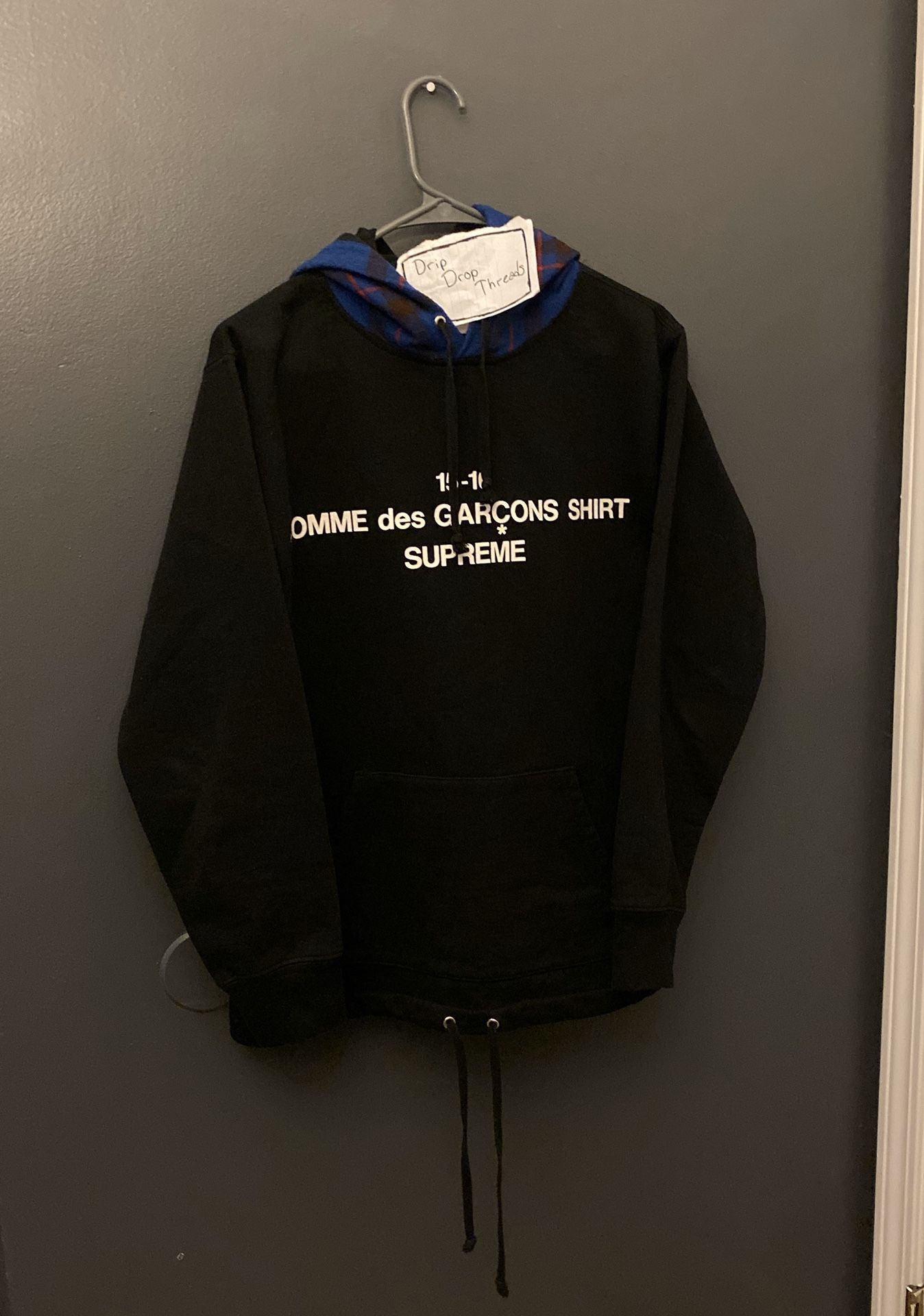 Supreme x CDG FW15 Hooded Sweatshirt (Black & Blue Plaid)