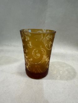 Michael Weems MCM Elise Amber Etched Scroll Glass Tumbler