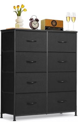 Set of 2 Black 8 drawer dresser