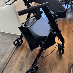 ** NEW ** Extra Wide HEAVY DUTY Walker with Height-Adjustable Seat & All Terrain Wheels