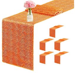 6 pcs Pack 12 x 72 inches Sequin Table Runner, Orange Glitter Table