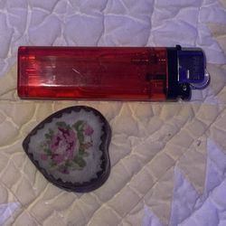 Embroidered Heart Shaped Metal Pill Box 