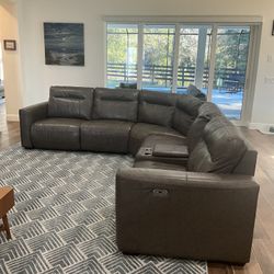 Leather Power Recliner Sectional