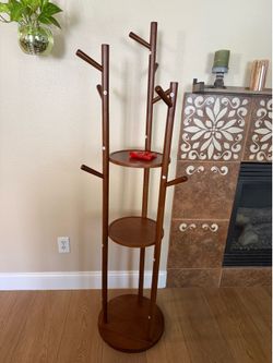 64.5” Tall Wooden Rotating Coat Rack, Walnut