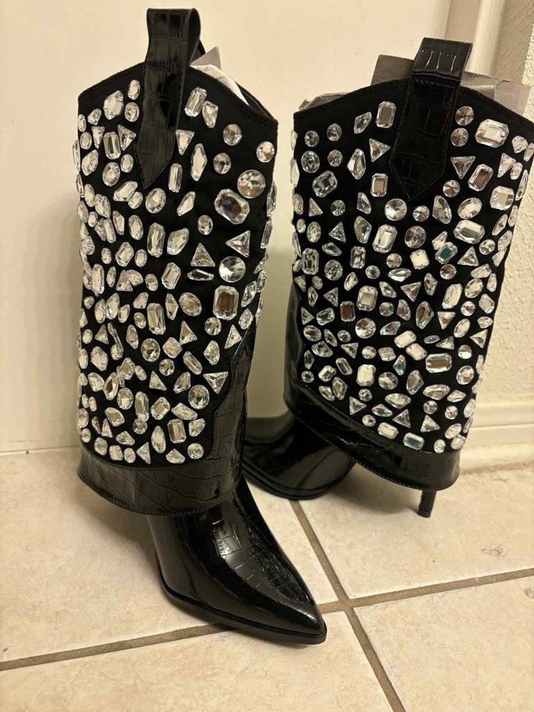 Bling Black Boots 👠