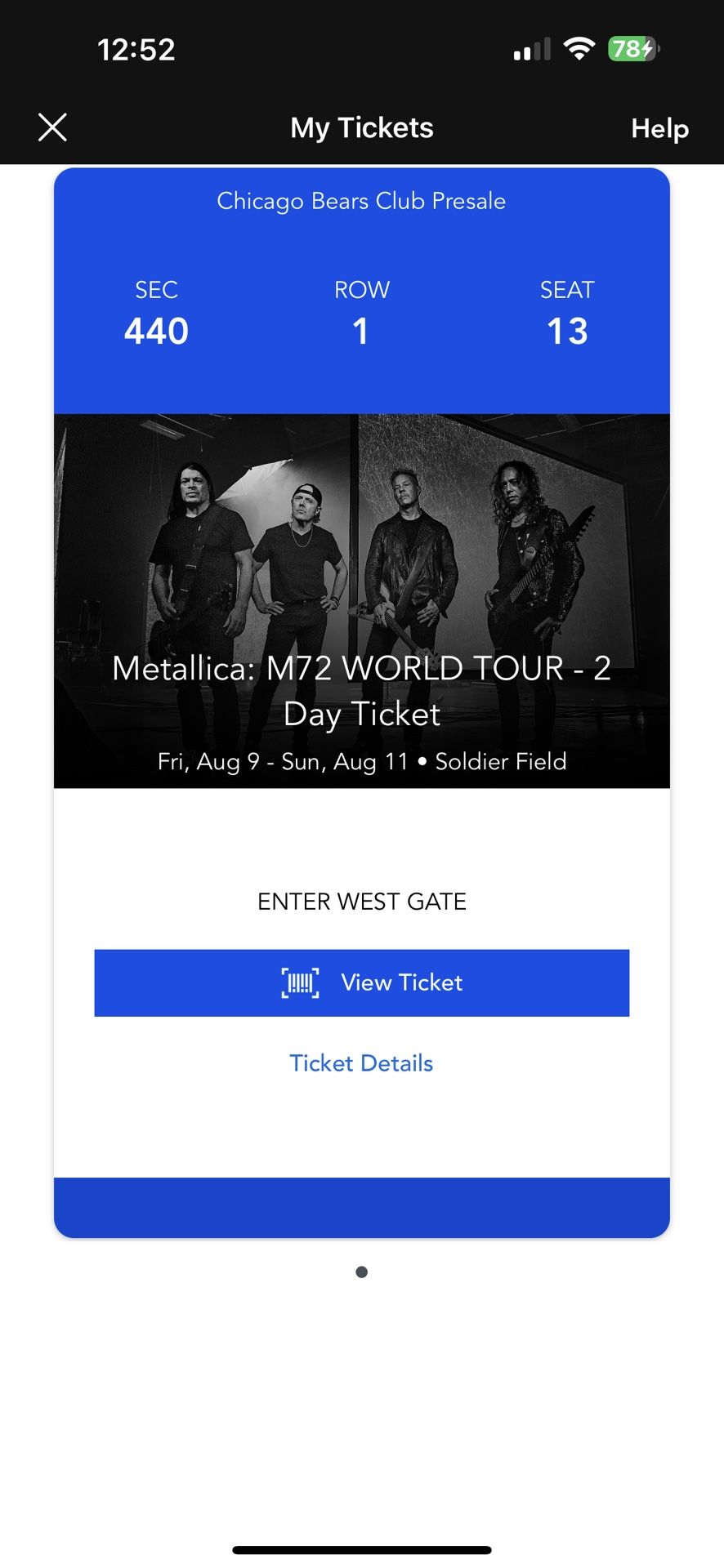 Metallica Sunday August 12