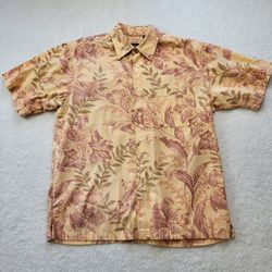 Izod Hawaiian Pale Orange Men's Shirt with Floral Pattern Size Medium