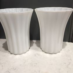 2 Vintage Milk glass planters/vases. 7 1/2" tall