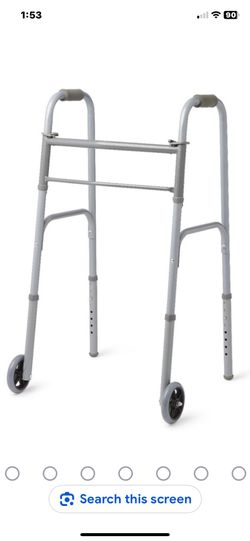 Medline Two-Button Folding Height Adjustable Push Button Legs Walker 5" Wheels