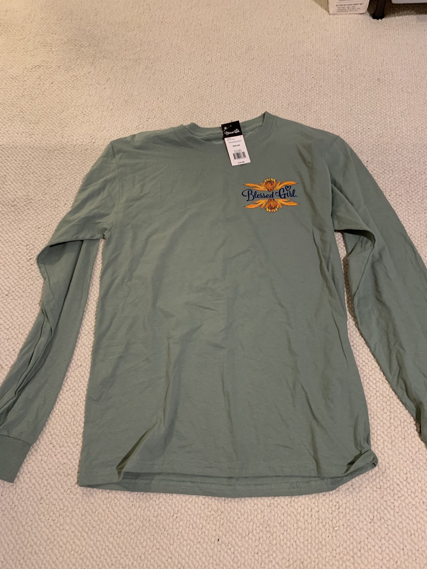 Womens Small Blessed Girl Green Long Sleeved Shirt
