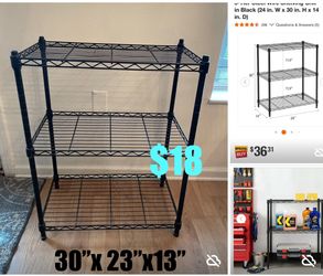 $18 Black 3-Tier Steel Wire Shelving Unit in Black (23 in. W x 30 in. H x 13 in great condition