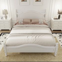 Retro Style Wooden Platform Bed Frame 