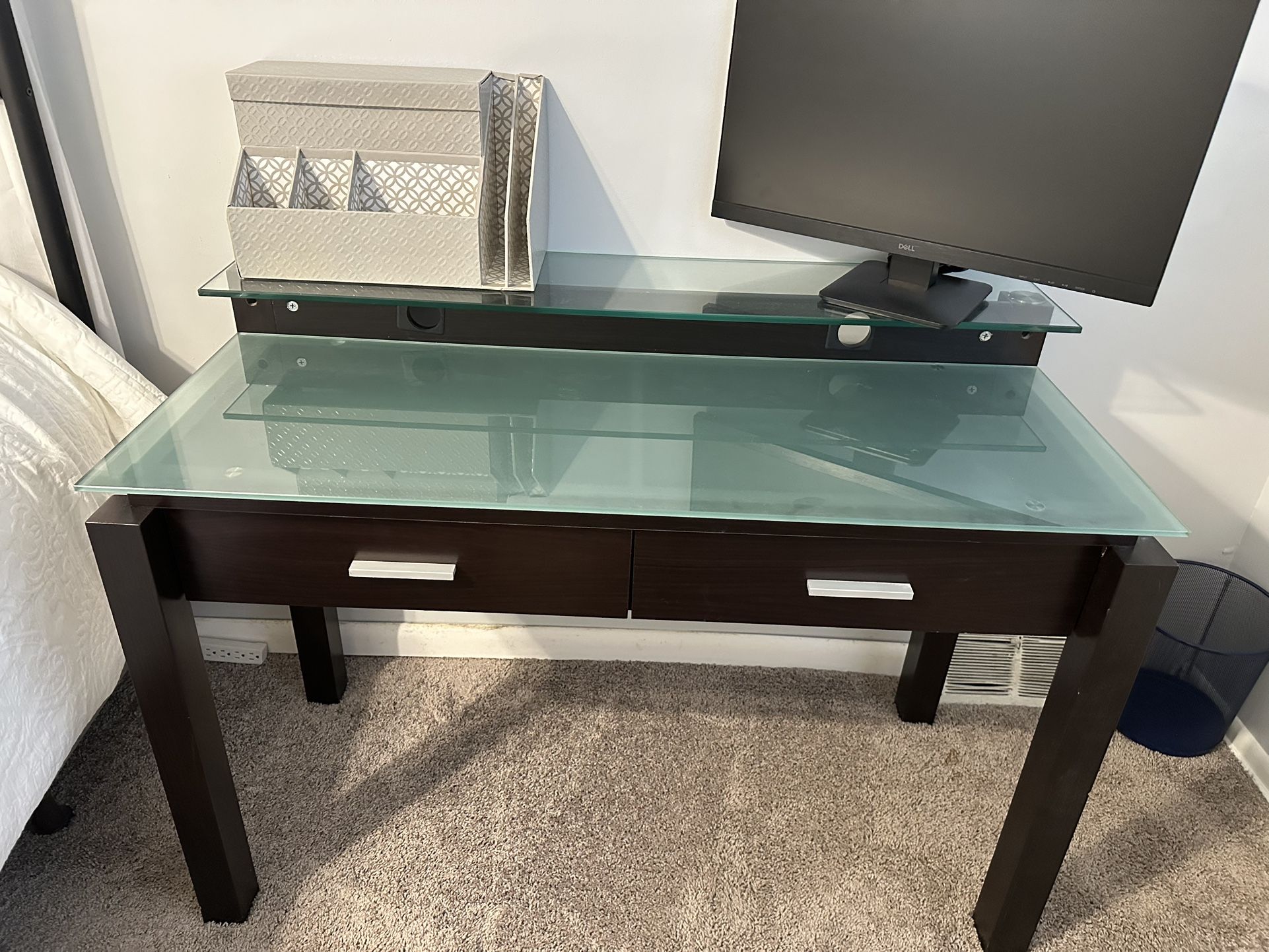 Office desk w/ glass top and drawers