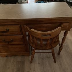 Wood Desk With Drawers And Chair