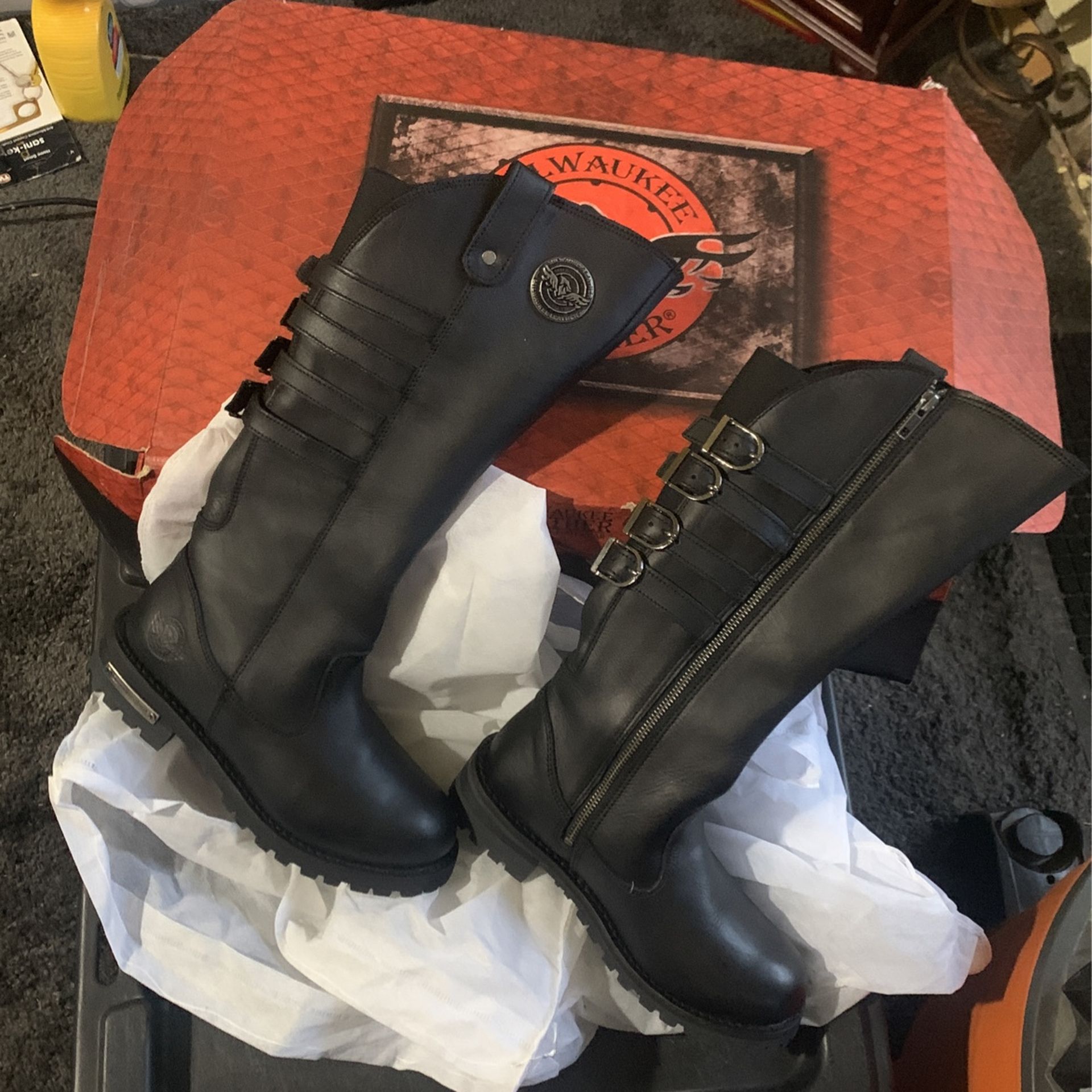 Milwaukee Leather Ladies US 7.5 Black Steel Toe Zip Up Boots MBL9345