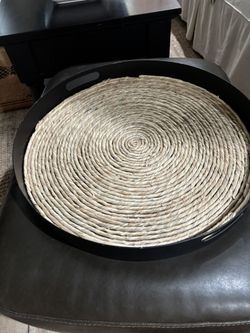 Gorgeous large wrought iron and rattan tray