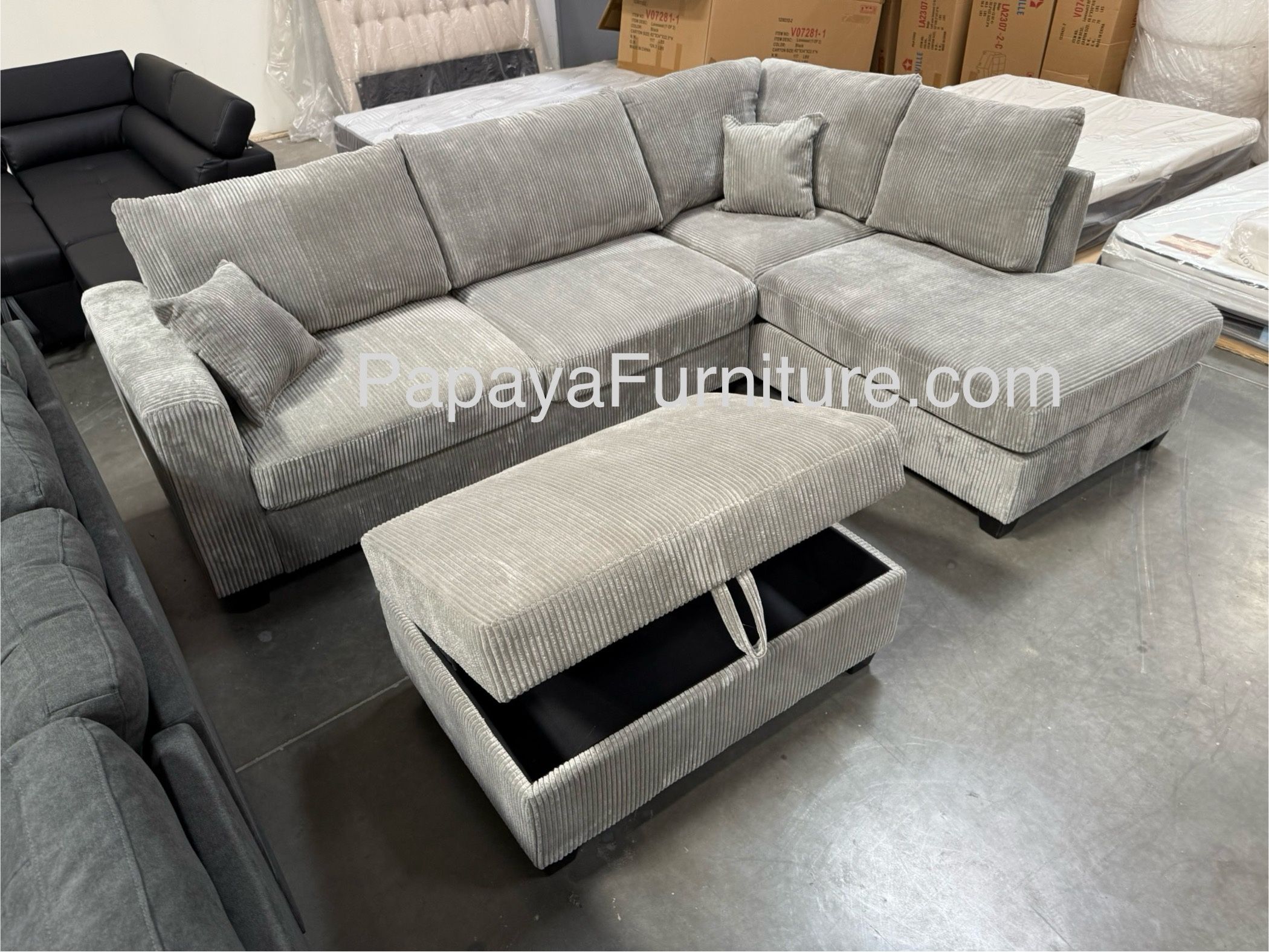 NEW! Light Grey Sectional Sofa And Ottoman, Sectionals, Sofa, Couch, Grey Couch, Grey Sofa, L-Shaped Sofa, Plush Sectional Couch, Living Room Sofa.