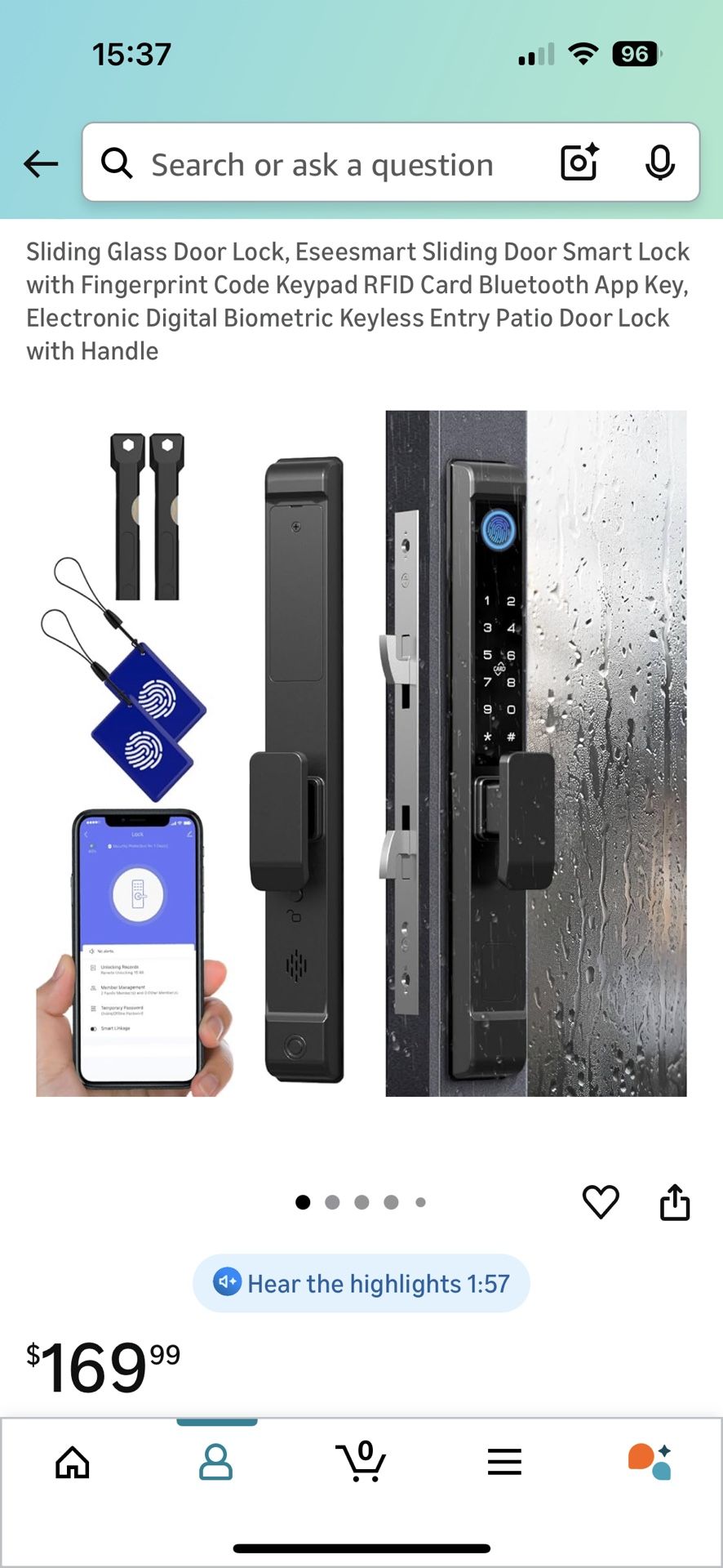 Sliding Glass Door Lock, Eseesmart Sliding Door Smart Lock with Fingerprint Code Keypad