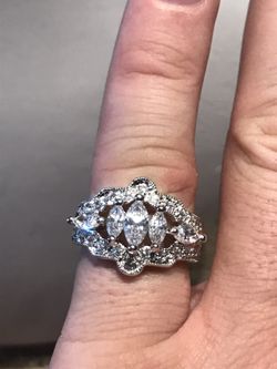 Sterling silver cascade CZ diamond ring