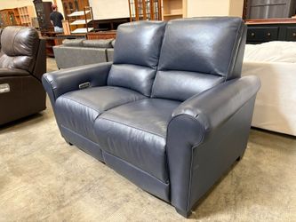 LA-Z-BOY Clybourn Navy Blue Leather Power Reclining Loveseat