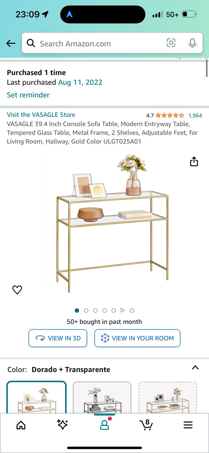 Glass Console Table with Gold Hardware