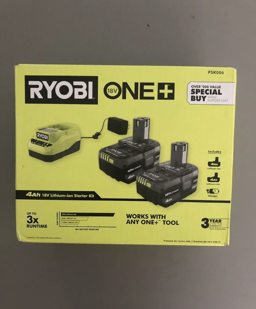Ryobi ONE+ 18V Lithium-Ion 4.0 Ah Battery and Charger Kit!! NEW