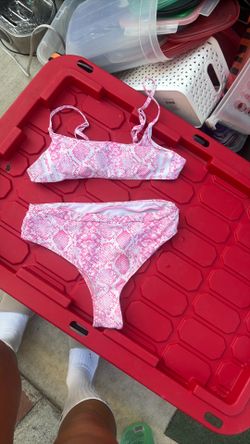 Pink and white bathing suit