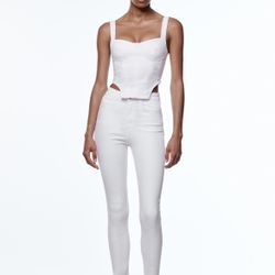 Zara White Denim Crop Top Size Large NWT BRAND NEW