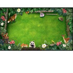 ABCarpet Forest Classroom Rug Elementary 13' x 7'5'' Green Jungle Area Carpet Nursery Animals Playmat Nature Learning Rug Circle Time for Daycare, Pre