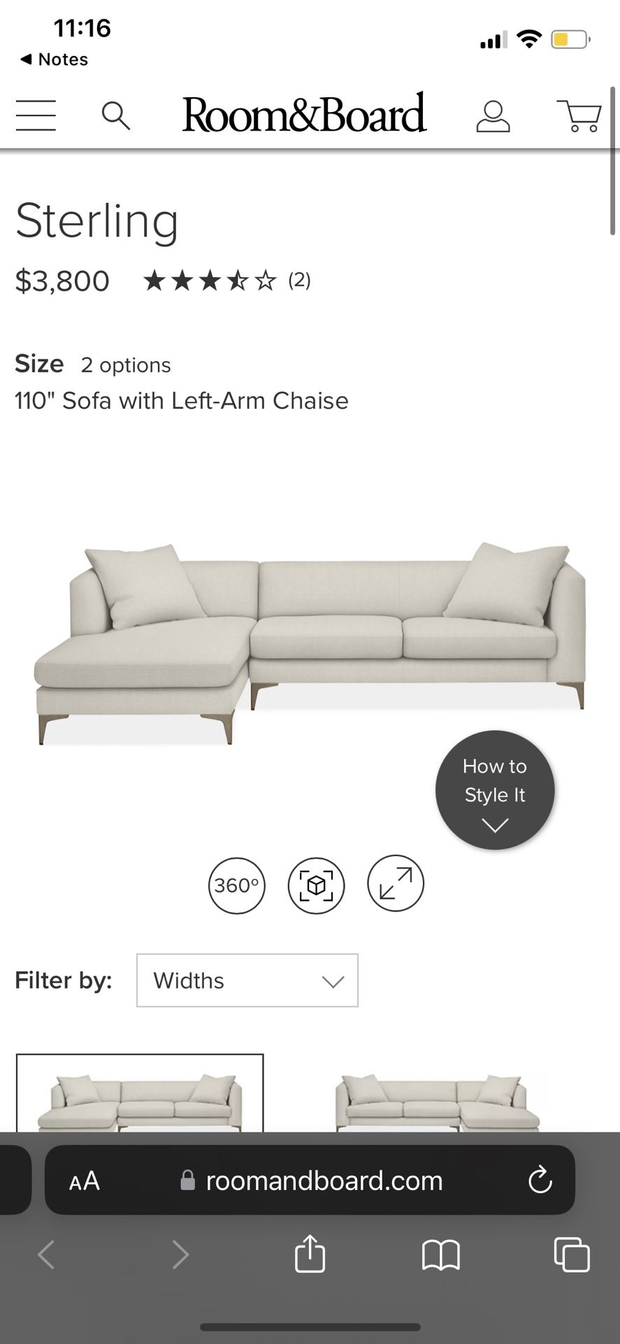 Room & Board Sterling Sofa with Chaise
