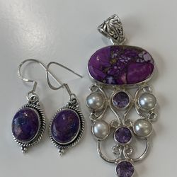 Amethyst Turquoise Copper Pendant & Earrings 