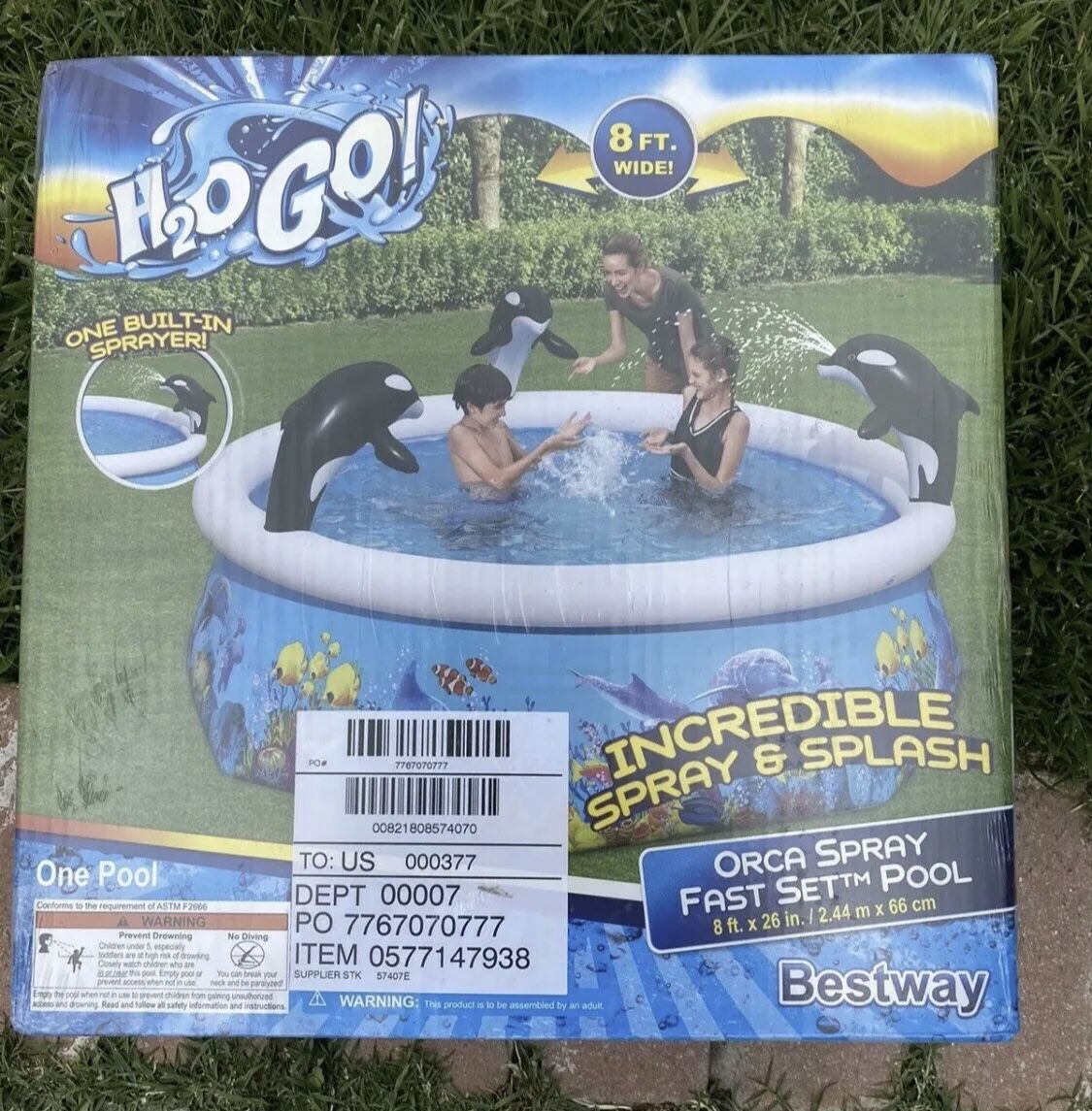 H2OGO! 8ft Orca Spray Fast Set Swimming Pool Kids Inflatable Family Outdoor 8' X 26"
