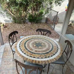 Marble Round Table And 4 Metal Chairs