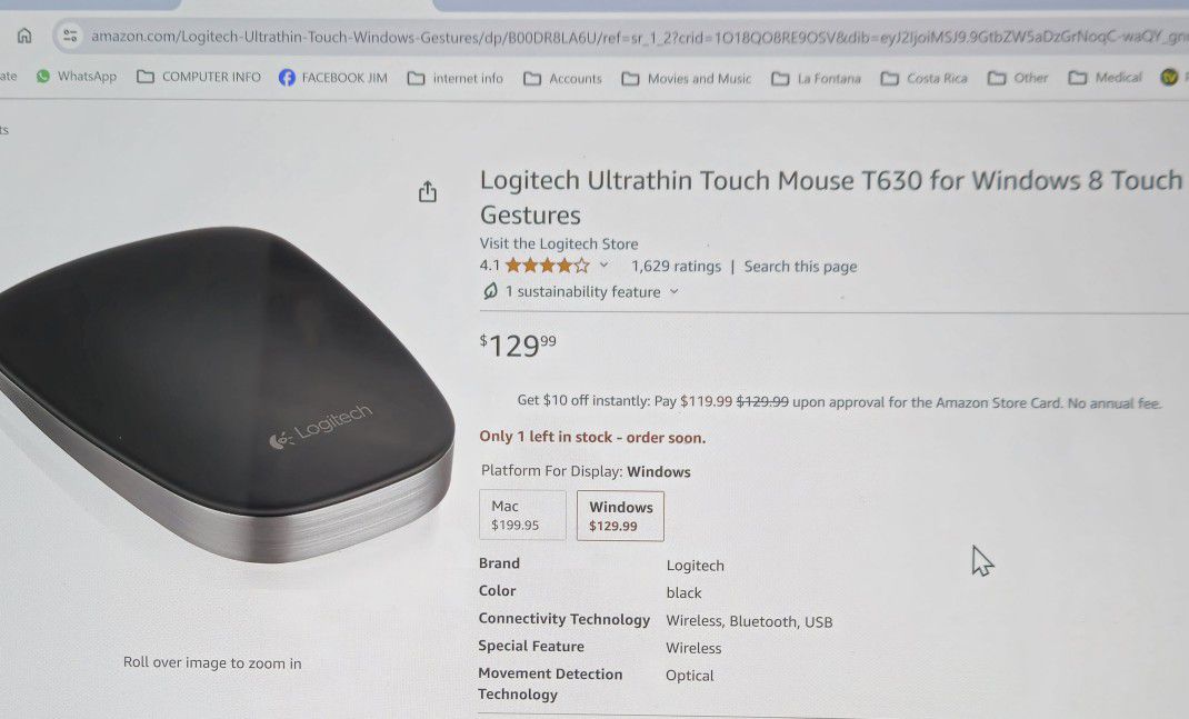 Logitech Ultrathin Touch Mouse T 630 $45