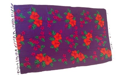 Cabali Tropical Purple Sarong Beach Cover Up Hibiscus Floral Pareo Wrap