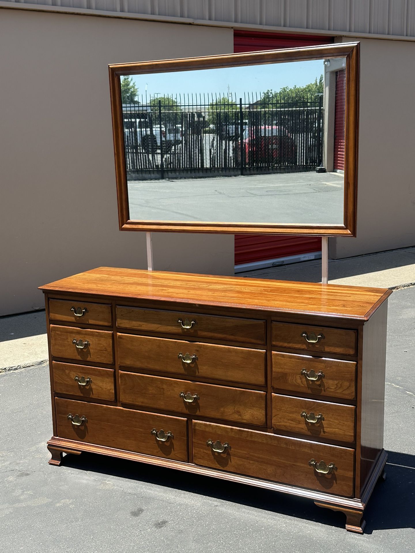 Antique Cherry Wood - Dresser And Mirror