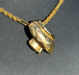 Jewelry 14k hollow yellow gold white natural diamond 0.20CTW Double Row Puffed Half Shell Pendant charm
