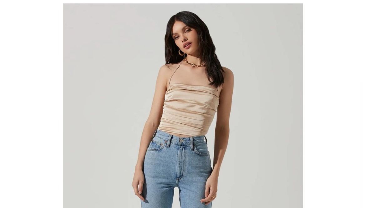 Astr The Label Champaign Halter Satin Top
